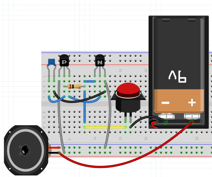 Generator Morse cu tranztori; montaj realizat pe breadboard.