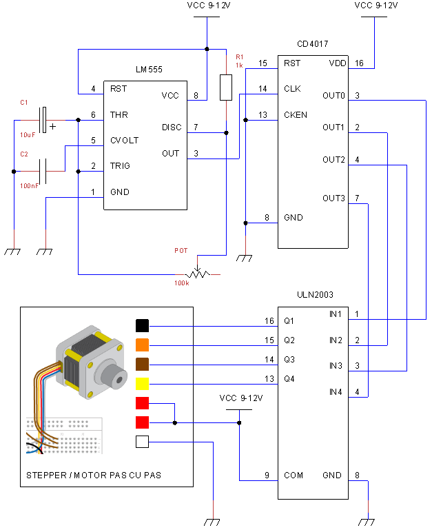 Schema electronica - circuit comanda motor pas cu pas